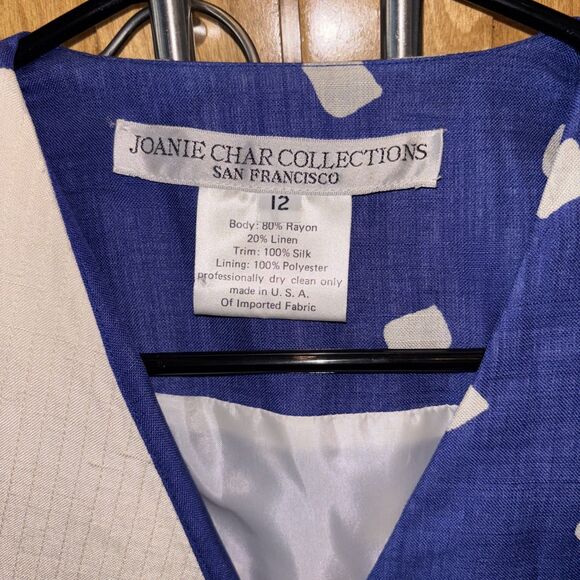 JOANIE CHAR Collections Jacket Skirt Set 12 Vintage Lined Blue White Linen Silk - Picture 3 of 12